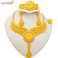 Dubai Gold Color Jewelry Set Wedding African Indian Ethiopian  Bridal Sets Nigerian Necklace Bracelet Earring Ring Jewellery