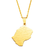 Anniyo the Kingdom of Lesotho Map With Cities Pendant Necklaces Jewelry Stainless Steel #313721
