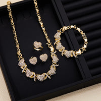 Luxury Sparkling Inlaid Zirconia Heart Patchwork Necklace Bracelet Women's Fashion Jewelry Set Holiday Accessories 4pcs/set
