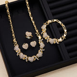 Luxury Sparkling Inlaid Zirconia Heart Patchwork Necklace Bracelet Women's Fashion Jewelry Set Holiday Accessories 4pcs/set