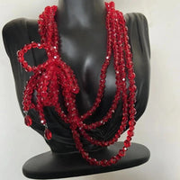 Luxurious Multi-Layer Red Beaded Flower Tassel Necklace Fashionable Choker High-End Clavicle Chain Jewelry Accessory