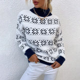 2025 Christmas Jumpers Women Mock Neck Full Sleeve Sweater Snowflake Jacquard Knitwear Warm Thick Pullover Top Xmas Party Look