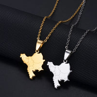 Anniyo 2.4CM Balkan Peninsula Map Pendant Necklaces For Women Girls‎ Stainless Steel Jewelry #539162