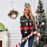 Merry Xmas Look Women's Knitted Sweater 2025 Winter Cartoon Print Full Sleeve Christmas Cardigans Knitwear Warm Soft Jacket Coat