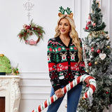 Merry Xmas Look Women's Knitted Sweater 2025 Winter Cartoon Print Full Sleeve Christmas Cardigans Knitwear Warm Soft Jacket Coat