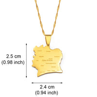Anniyo COTE D IVOIRE Map With City Pendant Necklaces Ivory Coast Country Map Jewelry @245321