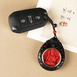 Natural Cinnabar Zodiac Car Keychain Twelve Zodiac Guardian Pendant Ebony Zodiac Buddha Samantabhadra Bodhisattva Jewelry Gift