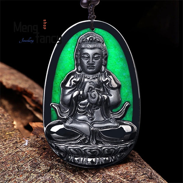 High-Grade Natural A Goods Jade Jade Mocui Zodiac Patron Saint Ink Jade Pendant Ice Kind Jade Pendant Luxury Necklace