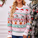 Xmas Look 2025 New Winter Pink Print Cute Soft Christmas Knitwear Long Sleeve O Neck Casual Loose Jumpers Jacquard Pullover Tops
