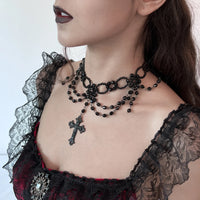 Ingemark Halloween Gothic Big Cross Jesus Pendant Choker Necklace for Women Multilayer Metal Chain Part Jewelry Accessories New