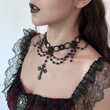 Ingemark Halloween Gothic Big Cross Jesus Pendant Choker Necklace for Women Multilayer Metal Chain Part Jewelry Accessories New