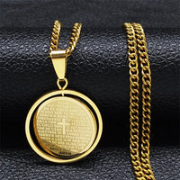 2024 New fashion Prayer Cross pendant necklace Stainless steel Spanish neutral style round pendant collar bone chain accessories