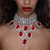 Luxury collar chain fashionable and exaggerated multi row bridal wedding sparkling rhinestone water droplet pendant neck chain