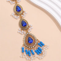 Vintage Hair Accessories For Women Crystal Simulated Pearl Beads Tassel Head Chain Ethnic Handmade Women's Hair Accesories