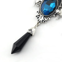 New Goth Halloween Necklace Blue Crystal Vampire Bat Pendant Blue Black Crystal Choker Necklace Punk Jewelry