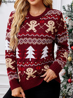 Fairyshely 2025 Autumn Winter Halloween Knitted Sweater Women Casual Print Knit Pullover Top Lady Long Sleeve O Neck Jumper