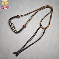 Black And White Patina Nine-Eye Natural Agate Dzi Necklace With Bead Collarbone Chain