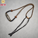 Black And White Patina Nine-Eye Natural Agate Dzi Necklace With Bead Collarbone Chain