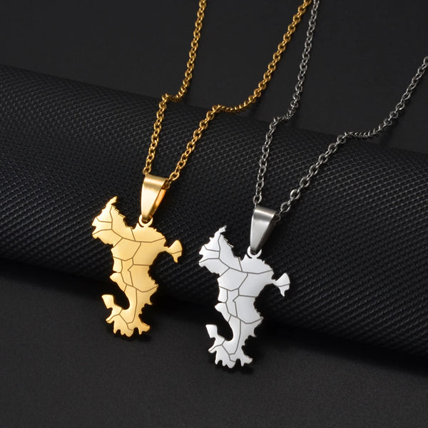 Anniyo 2.9cm Mayotte Map Pendant Necklaces for Women Girls France Jewelry #013662
