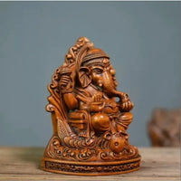 4.5" Boxwood Carved Hindu Elephant God Statue Ganesha Ganesh Figure Shrine Decor
