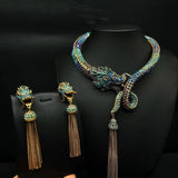 European and American medieval retro zodiac dragon animal blue European and American heavy industry tassel rhinestone earring ne