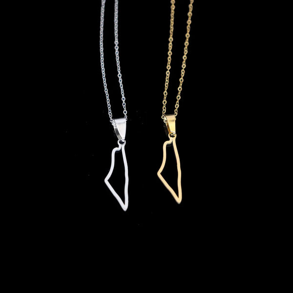 New fashionable stainless steel Israel map pendant necklace, simple and versatile, ethnic style map pendant collarbone chain for