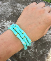 3pcs Leopard Acrylic Bamboo Women's Hand Bracelets Retro Stack Thin Tube Beaded Elastic Bracelet Bangle Couple Jewelry Gift