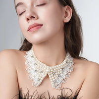 Pearl Beaded Lace Trim Collar Ribbons Women Necklace Wedding Jewelry for Clothes Dress  Beads Crystal Collar Wedding Jewelry