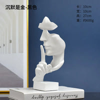 Thinker Statue Sculpture Silence Is Gold Figurines Resin Retro Home Decor for Office Study Living Room Abstract Face Ornaments