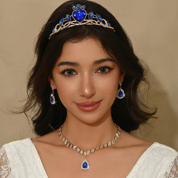 Ladies' fashionable heart-shaped minimalist design elegant crown necklace earrings jewelry set