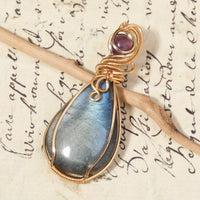 Labrador Stone Necklace Stone Gemstone Pendant Copper Wire Wrapped Jewelry Natural Labradorite Necklace Gifts For Women