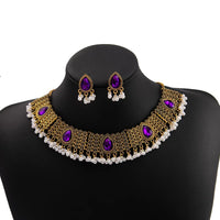 Luxury Elegant Crystal Wedding Jewelry Set Women Vintage Water Drop Earring Necklace Set Indian Gold Color Bijoux Bride Gift
