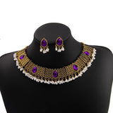 Luxury Elegant Crystal Wedding Jewelry Set Women Vintage Water Drop Earring Necklace Set Indian Gold Color Bijoux Bride Gift