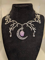 Gothic Moon Branch Choker for Woman Mystic Purple Crystal Moon Necklace Pagan Witch Jewelry Gift Accessories Moon Pendant Choker