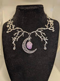Gothic Moon Branch Choker for Woman Mystic Purple Crystal Moon Necklace Pagan Witch Jewelry Gift Accessories Moon Pendant Choker