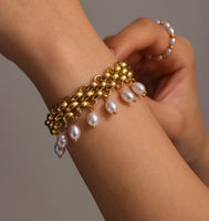 Stainless Steel Crawler Necklace Bracelet For Women 18k Gold Plated Imitation Pearl Tassel Charm Women's Necklaces Bracelets Set