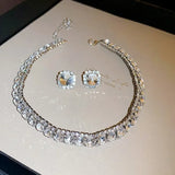 Fashionable Square Earrings Necklace Set Luxury Lightweight Clavicle Chain Personalized High-end Neckwear Women Shapepattern