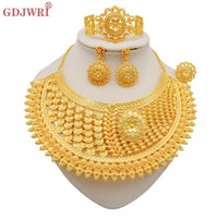 Dubai Gold Color Jewelry Set Wedding African Indian Ethiopian  Bridal Sets Nigerian Necklace Bracelet Earring Ring Jewellery