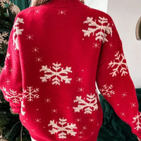 Christmas 2025 Women's Knitted Sweater Snowflake Warm Thicken Jacquard Jumper Oversized Knitwear Full Sleeve Pullovers Xmas Look