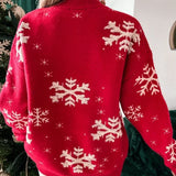 Christmas 2025 Women's Knitted Sweater Snowflake Warm Thicken Jacquard Jumper Oversized Knitwear Full Sleeve Pullovers Xmas Look