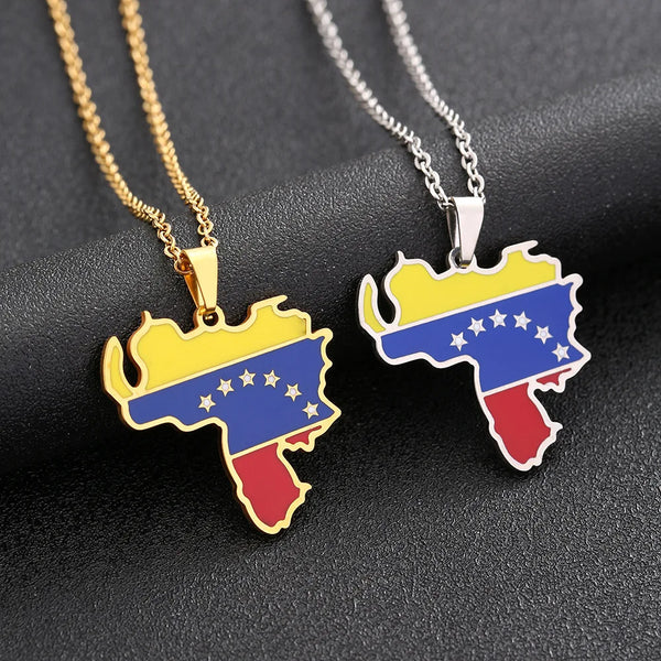 2024 New fashion stainless steel Venezuela map necklace for men and women geometric ethnic style collarbone chain anniversary sm