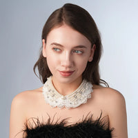 Pearl Beaded Lace Trim Collar Ribbons Women Necklace Wedding Jewelry for Clothes Dress  Beads Crystal Collar Wedding Jewelry