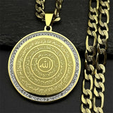 Allah Quran Arabic Letter Rhinestones Necklaces Women Men Stainless Steel Gold Color Islam Muslim Necklace Men Chains Jewelry