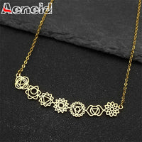 Yoga 7 Chakra Birth Flower Pendant Necklace for Women Girls Stainless Steel Gold Color Reiki Amulet Jewelry Mother's Day Gift