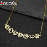 Yoga 7 Chakra Birth Flower Pendant Necklace for Women Girls Stainless Steel Gold Color Reiki Amulet Jewelry Mother's Day Gift