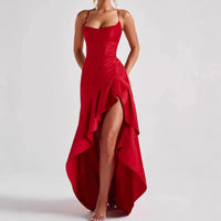 Summer Top Sexy Women's Straightening Strap Back Ruffle Irregular Dress