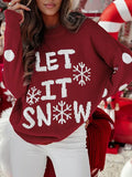 2025 Winter Women's Knitted Sweater Let It Snow Jacquard Jumper Full Sleeve Christmas Look Pullover Xmas Party Clothes Knitwear