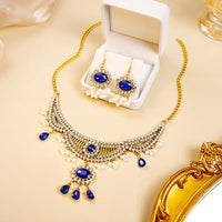 Luxury Retro Crystal Bridal Jewelry Sets for Women Ethnic Indian Gold Plated Wedding Necklace Earrings Sets Valentine's Day Gift