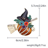 Personality Rhinestone Pumpkin Witch Brooches for Women Creative Enamel Hat Flower Broom Pins Halloween Jewelry Accessories