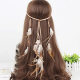 Fashion Boho Style Feather Headband Hairpiece Beads Feather Headdress Handmade Girls Hair Accessories High Quality